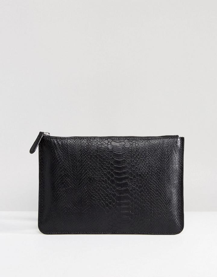 Monki Snake Skin Look Clutch Bag - Black