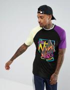 Asos Longline Raglan T-shirt With Retro New Wave Print - Black