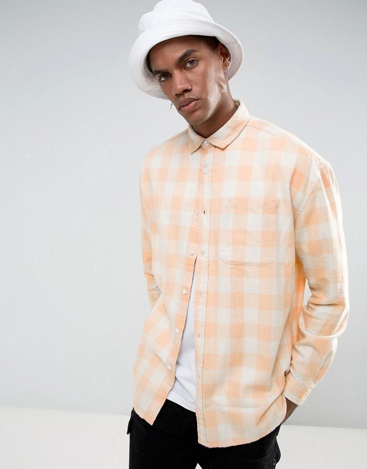 Asos Regular Fit Buffalo Plaid Shirt With Bleach - Blue