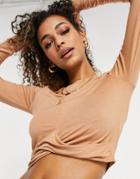 Threadbare Hunter Long Sleeve Twist Top In Tan-brown