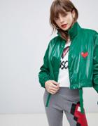 Love Moschino Patent Short Rain Jacket With Heart Logo - Green