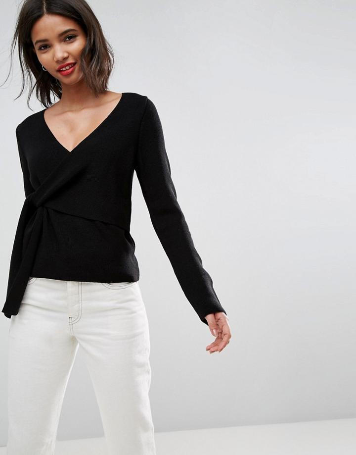 Asos Sweater With Wrap And Tie - Black