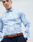 Moss London Extra Slim Smart Shirt In Blue Floral Print - Blue
