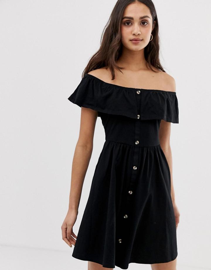 Asos Design Mini Button Through Sundress With Tiered Skirt - Black