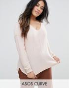 Asos Curve Boyfriend Sweater With V Neck - Pink