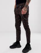 Asos Design Skinny Ankle Grazer Pants In Snake Print With Chain - Brown