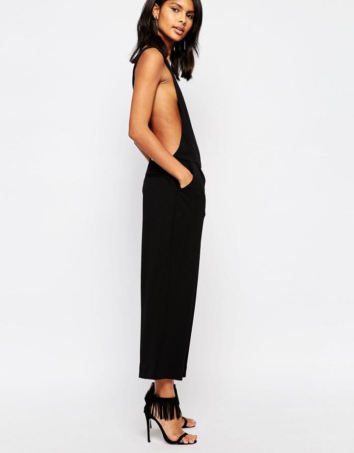Warehouse Crepe Cutout Back Jumpsuit - Black