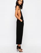 Warehouse Crepe Cutout Back Jumpsuit - Black