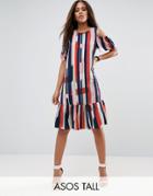 Asos Tall Cold Shoulder Stripe Dress - Multi