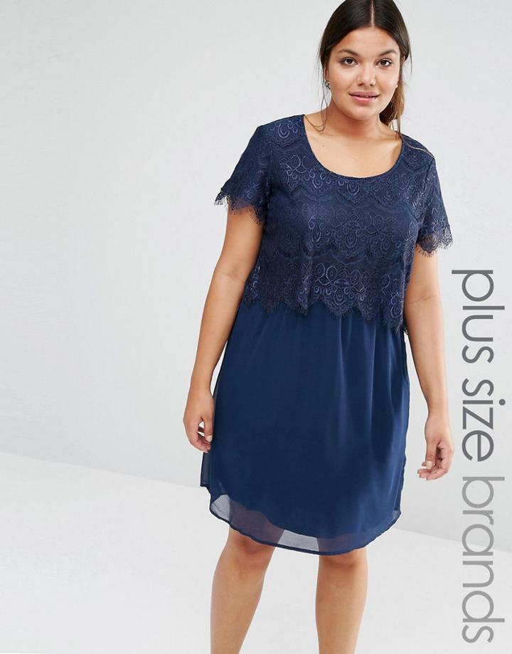 Junarose Plus Jenny Dress With Lace Top - Navy