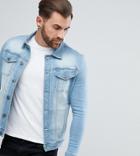 Liquor N Poker Muscle Fit Stretch Denim Jacket - Blue