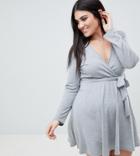 Boohoo Plus Wrap Mini Dress - Gray