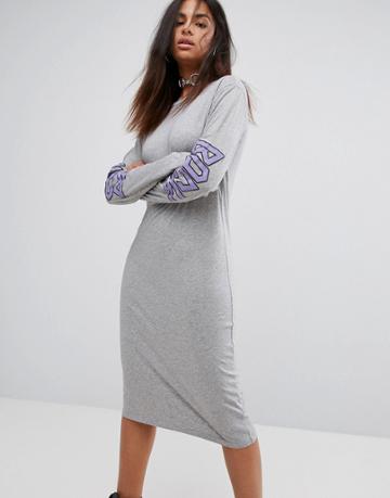 Back By Ann Sofie Back Long Sleeve Back Logo T-shirt Dress - Black