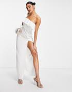 Vesper Bardot Frill Maxi Dress In Ivory-white