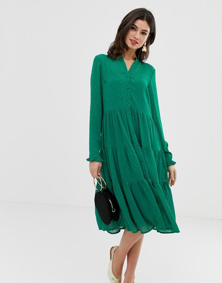 Y.a.s Textured Tiered Midi Dress In Green