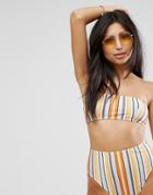 Asos Irregular Stripe Print Bandeau Bikini Top - Multi