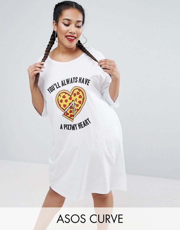 Asos Curve Valentines Pizza Slice Oversized Tee - White
