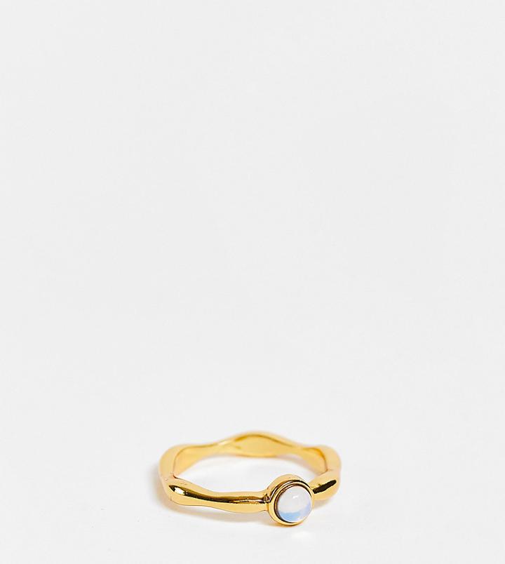 Asos Design 14k Gold Plated Ring With Moonstone Style Birthstone