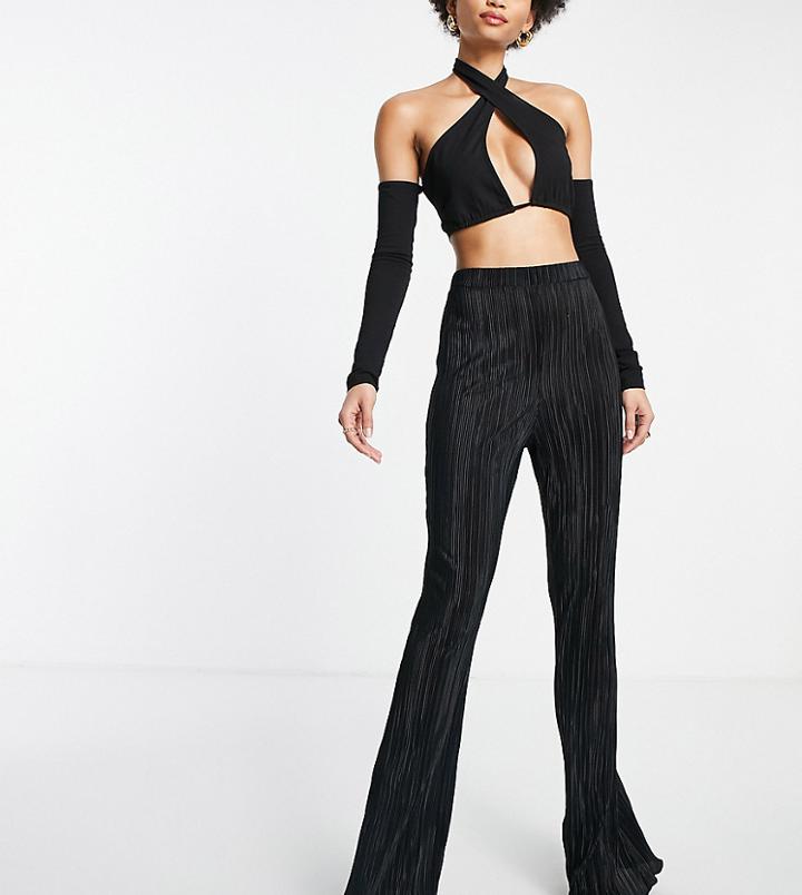 Asos Design Tall Plisse Flare Pants In Black