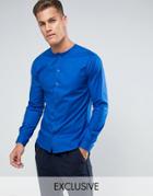 Noak Collarless Skinny Shirt - Navy