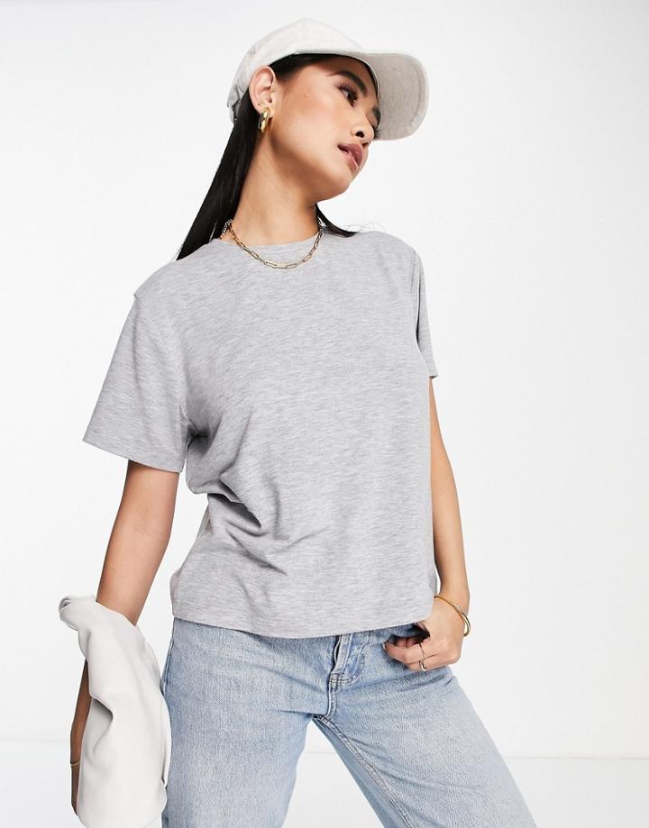 Asos Design Relaxed Fine Knit T-shirt In Dark Gray Heather