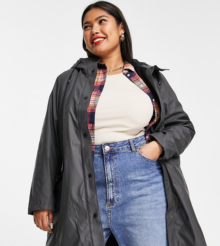 Vero Moda Curve Rain Coat In Charcoal-grey