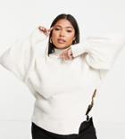 Asos Design Curve High Neck Sweater With Ring Detail In Cream-white
