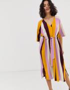 Native Youth V Neck Midi Dress With Tie Waist In Bold Stripe-multi