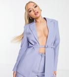 Missguided Blazer With Belt Detail In Blue - Part Of A Set