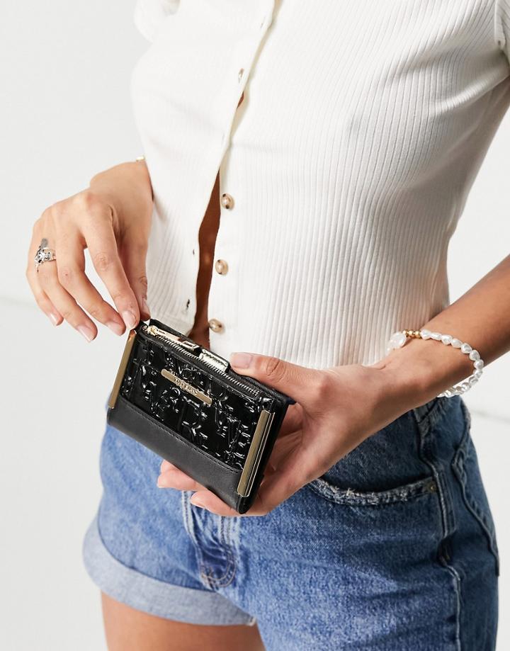 River Island Embossed Monogram Mini Zip Wallet In Black