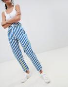 Asos Design Ritson Rigid Mom Jeans In Stripe With Neon Zip Detail - Multi