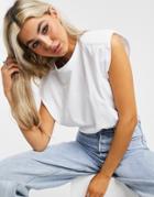 Noisy May Crop Top With Padded Shoulders In White