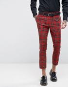 Asos Super Skinny Crop Suit Pants In Plaid - Red