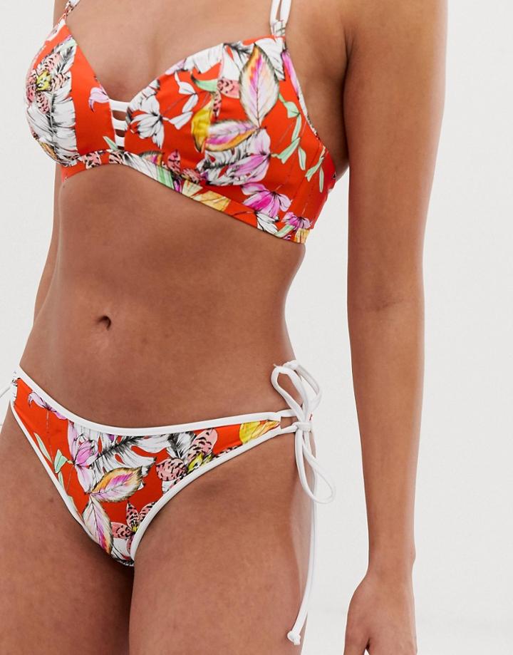 Freya Wild Flower Tie Side Bikini Bottom In Red Multi