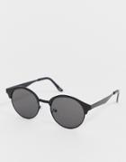 Asos Design Round Sunglasses In Matte Black With Smoke Lens