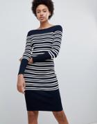 Selected Femme Striped Knittted Cotton Midi Dress In Navy