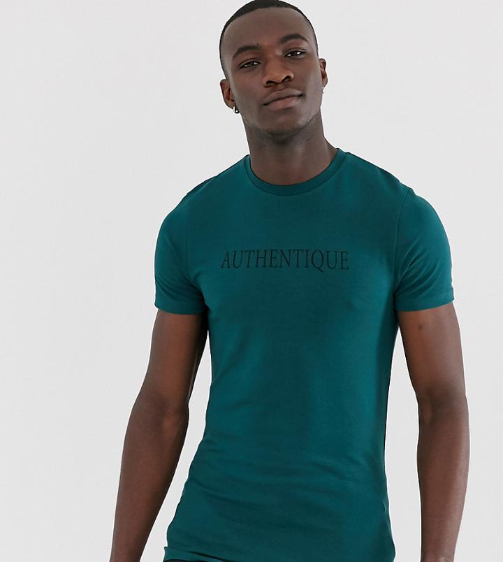 Asos Design Tall Skinny T-shirt With Authentique Chest Print-green
