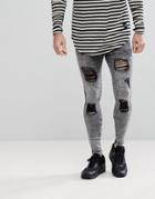 Siksilk Muscle Fit Jeans In Acid Black With Distressing - Black