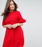 Asos Curve Shirred Smock Dress - Red