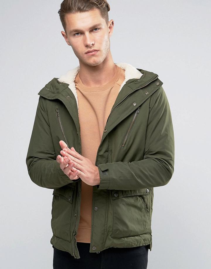 Pull & Bear Parka Jacket In Khaki - Green