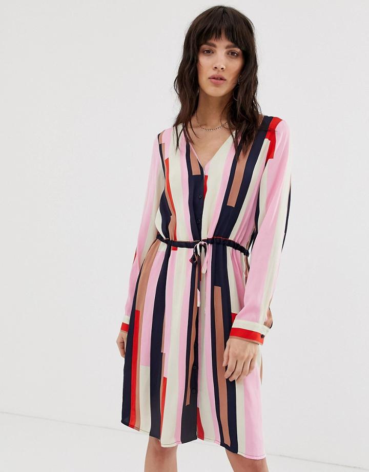 Vero Moda Stripe Shirt Dress With Tie Waist-multi