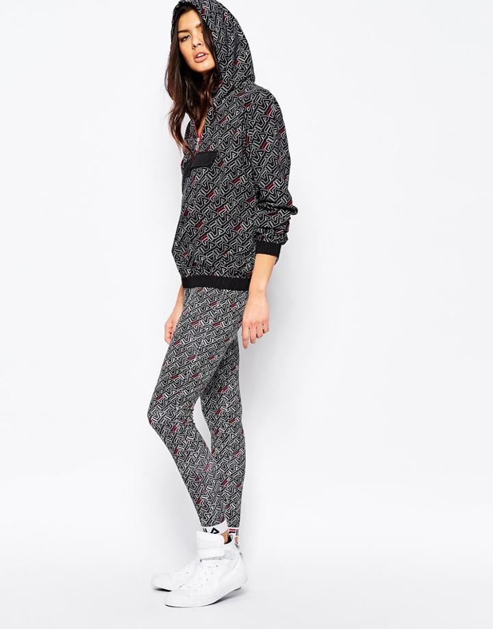 Fila Leggings With Tape Detail & All Over Print - Black