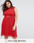New Look Plus High Neck Cutwork Lace Dress - Red