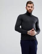 Asos Muscle Fit Merino Roll Neck Sweater In Charcoal - Gray