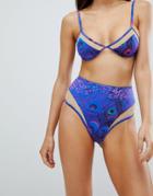 Revel Rey Mesh Insert High Waist Bikini Bottoms - Blue