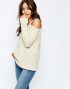 Asos Sweater In Cable Stitch With Cold Shoulder - Cream