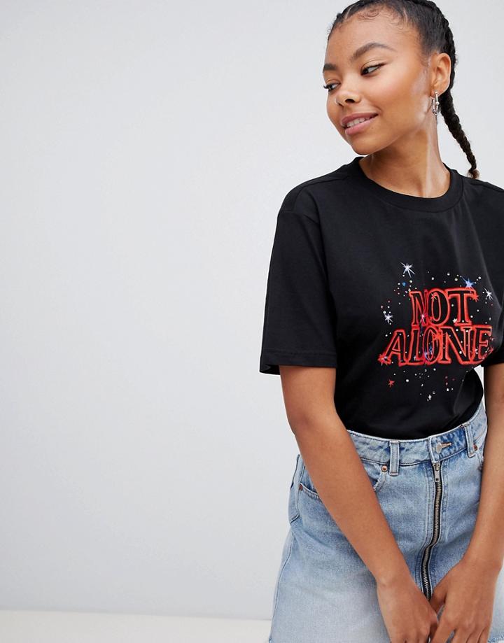 Monki Slogan T-shirt - Black