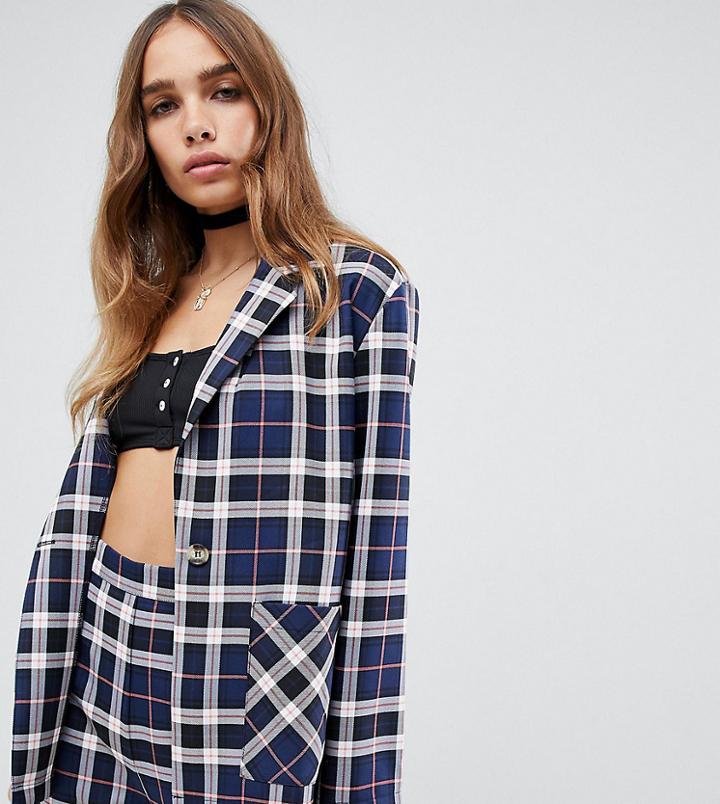 Reclaimed Vintage Inspired Mensy Blazer In Check Print - Blue