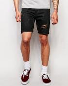 Asos Denim Shorts In Slim With Rip And Repail Detail - Washed Black