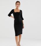 Asos Design Petite Scallop Neck Pencil Dress-black